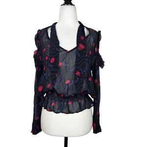 Pinko Sheer cold shoulder long sleeves  peplum Blouse with tie on the front